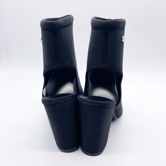 DKNY Hannah Women's Stretchy Open Toe Block Heels Chunky Black Booties Size 7M - Picture 3 of 9